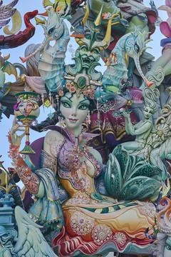Installation of Fallas monument figure during Fallas Festival 2026 Stock-Fotos
