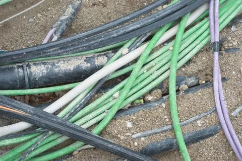 Installation of fiber optic cable Stock Photos