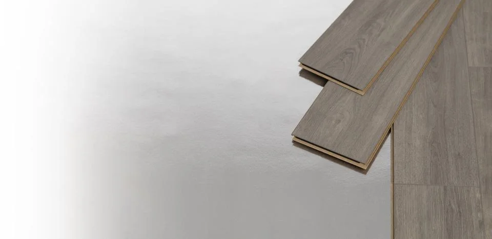 Installation of floating floor, underlay with sheets of laminate. Home improv Stock Photos