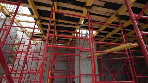  Installation of formwork for pouring concrete Stockbeeldmateriaal 198736486