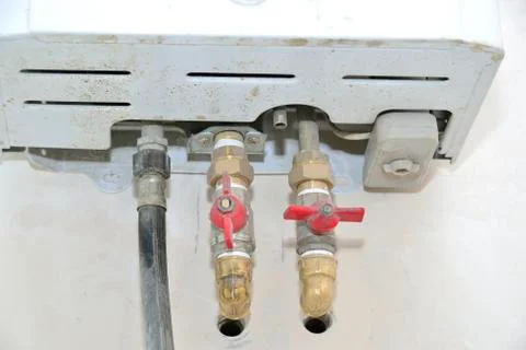 Installation of the gas column(boiler) Foto stock