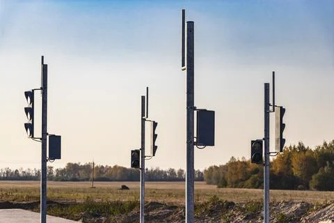 Installation of group traffic lights during the construction Photos