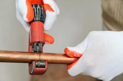 Installation of heating from copper pipes. Stock Photos