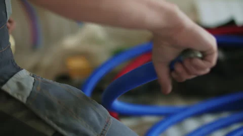 Installation of heating pipes in an apartment Stock Footage 295259744