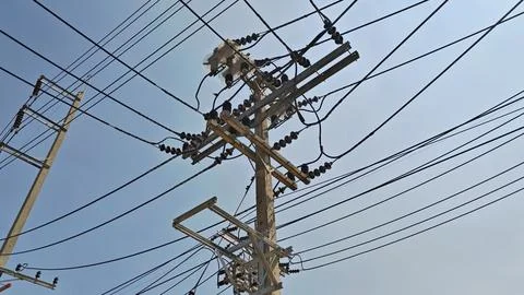 Installation of high voltage automatic circuit recloser ACR system. Stock Photos