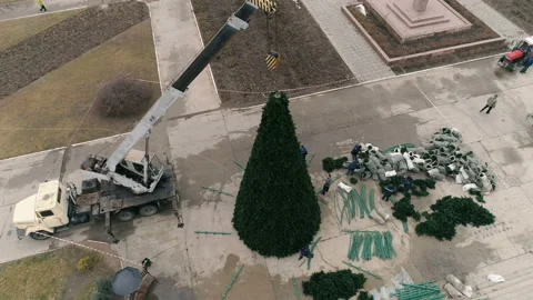 Installation of a holiday tree On the Square Of The City Stock-Footage 100088250