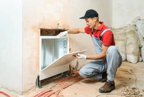 Installation of home heating. Stock Photos