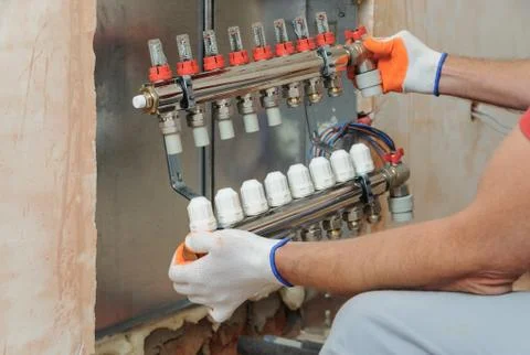 Installation of home heating. Stock Photos