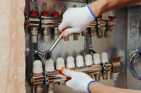 Installation of home heating. Stock Photos