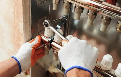 Installation of home heating. Stock Photos