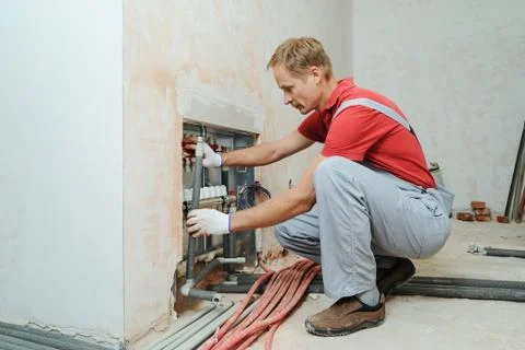 Installation of home heating. Stock Photos