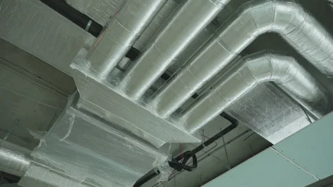 Installation of HVAC systems in an office building Stock Footage 328002441