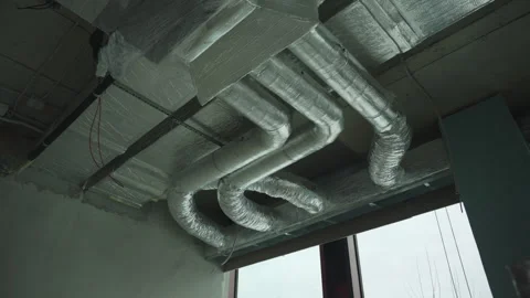 Installation of HVAC systems in an office building Stock Footage 328002445