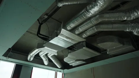 Installation of HVAC systems in an office building Stock Footage 328002458