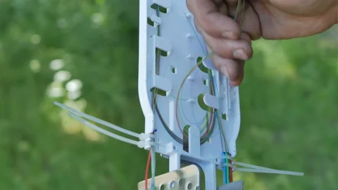 Installation of an Internet cable Stock Footage 89679789