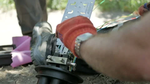 Installation of an Internet cable Stock Footage 112240742