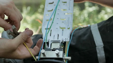 Installation of an Internet cable Stock Footage 131448061