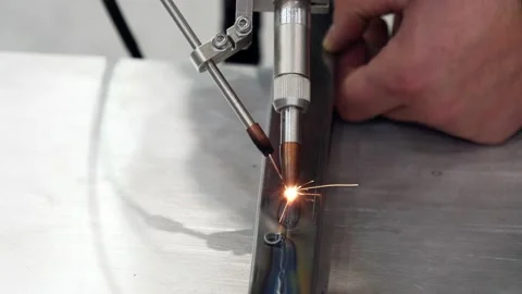Installation for laser welding of thin metal and parts Stock Footage 195226721