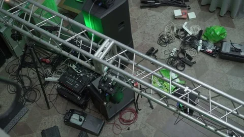 Installation of light units on a stage Stock Footage 73099638