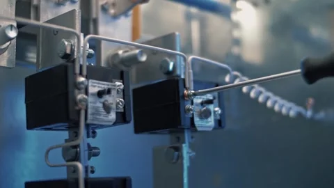 Installation of live power cable terminals during room electrification. Stock Footage 265509457