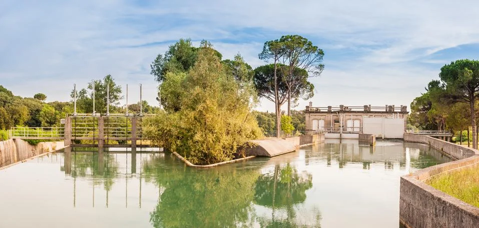 Installation of locks on the river Stock Photos