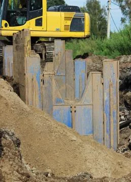 Installation of metal structures - immediate support for draining soil at the Stock Photos