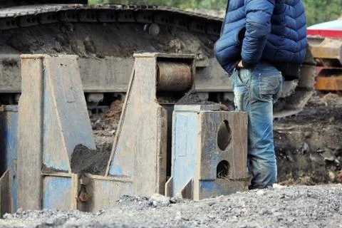 Installation of metal structures - immediate support for draining soil at the Stock Photos