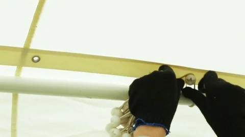 Installation of modular tent from elements Stock Footage 71223563