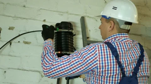 Installation of network media converters Stock Footage 150060811