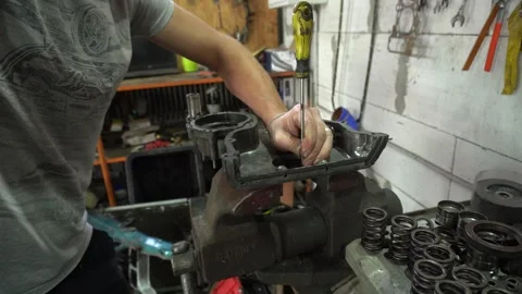 Installation of new engine cover and paw seals Stock Footage 325767884