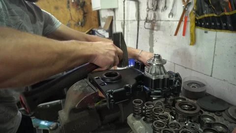 Installation of new engine cover and paw seals Stock Footage 325767910