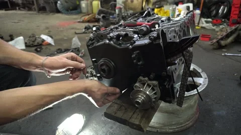 Installation of new engine cover and paw seals Video stock 325768029