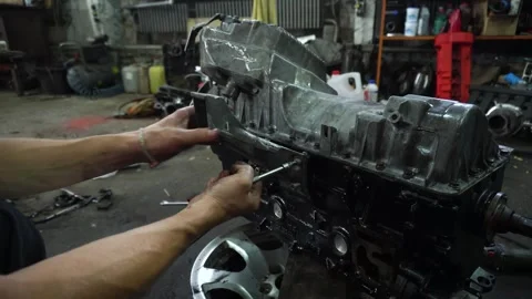 Installation of new engine cover and paw seals Stock Footage 325768088