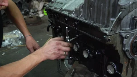 Installation of new engine cover and paw seals Stock Footage 325768133