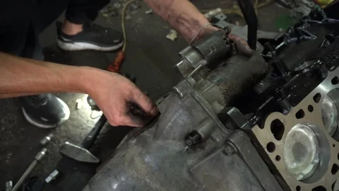 Installation of new engine cover and paw seals Stock Footage 325768304