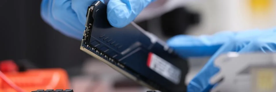 Installation of new RAM or processor of personal computer in service. 写真素材