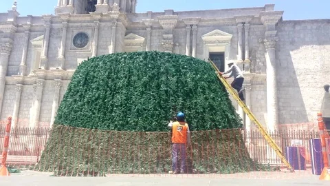 Installation of a New Year tree Time Lapse, Arequipa, Peru Stock Footage 82732201
