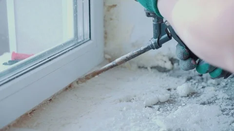 Installation of plastic windowsill in the house Stock Footage 81501712