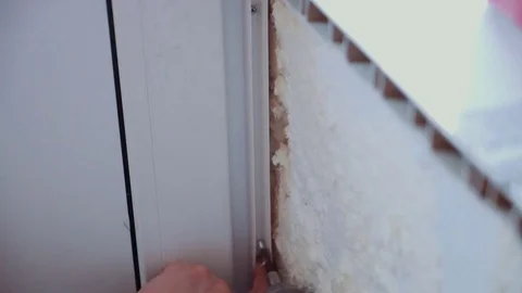 Installation of plastic windowsill in the house Stock Footage 81501736