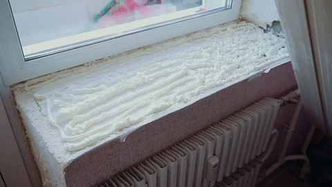 Installation of plastic windowsill in the house Stock Footage 81502323