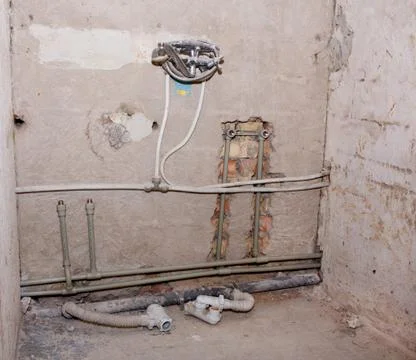 Installation of a polymeric pipe Foto stock