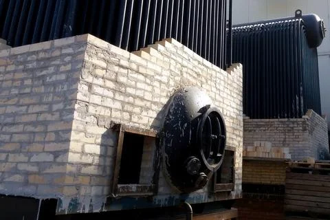 Installation Process of Large Steam Boiler Components at Industrial Site in.. Stock Photos