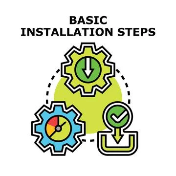 Installation process steps with download and setup progress Stock Illustration