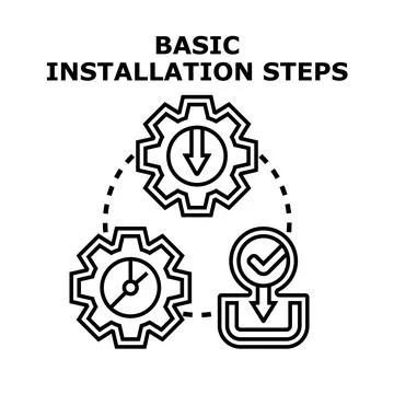 Installation process steps with download and setup progress Stock Illustration