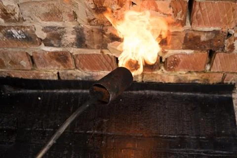 Installation of roll  waterproofing Foto stock