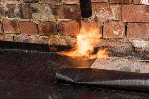 Installation of roll  waterproofing Stock Photos