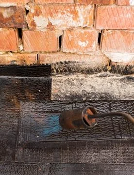 Installation of roll  waterproofing Stock Photos
