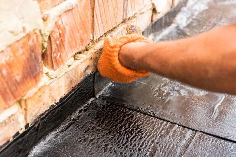 Installation of roll  waterproofing Foto stock