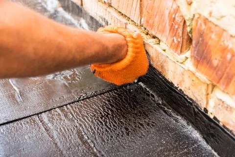 Installation of roll  waterproofing Stock Photos