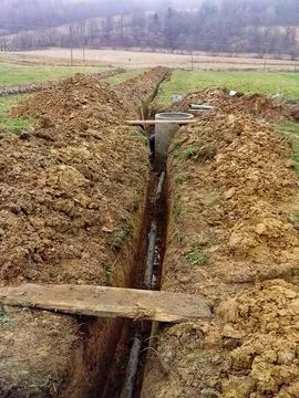 Installation of sewage network Stock Photos